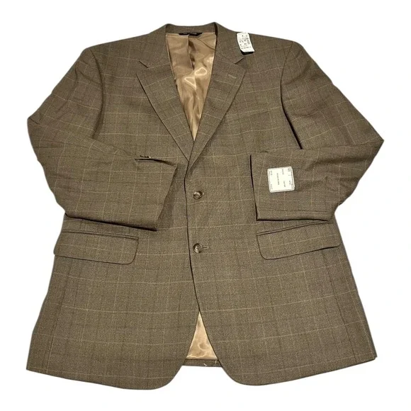NWT Jos. A. Bank‎ Men's 46R Brown Silk Wool Plaid 2-Button Executive Jacket